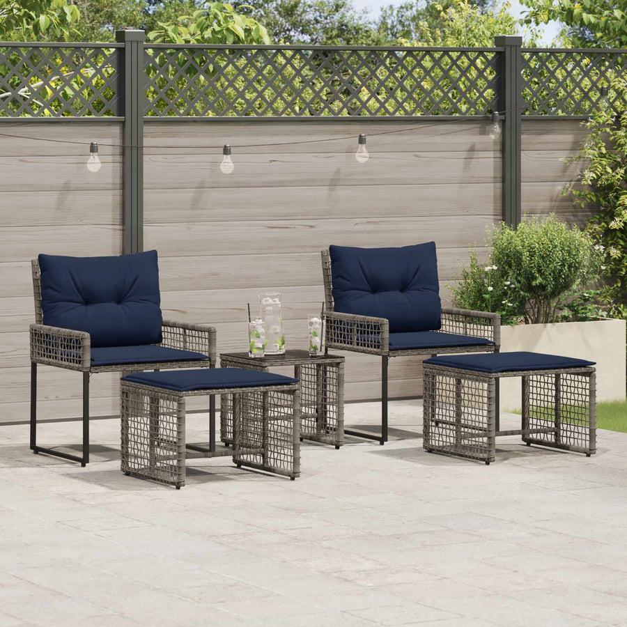 Buitenmeubelset met kussen 5 pcs Grijs en Marineblauw