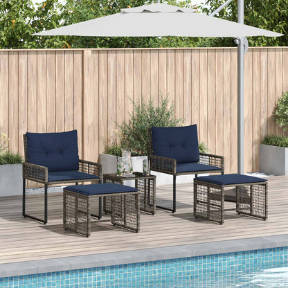 Buitenmeubelset met kussen 5 pcs Grijs en Marineblauw