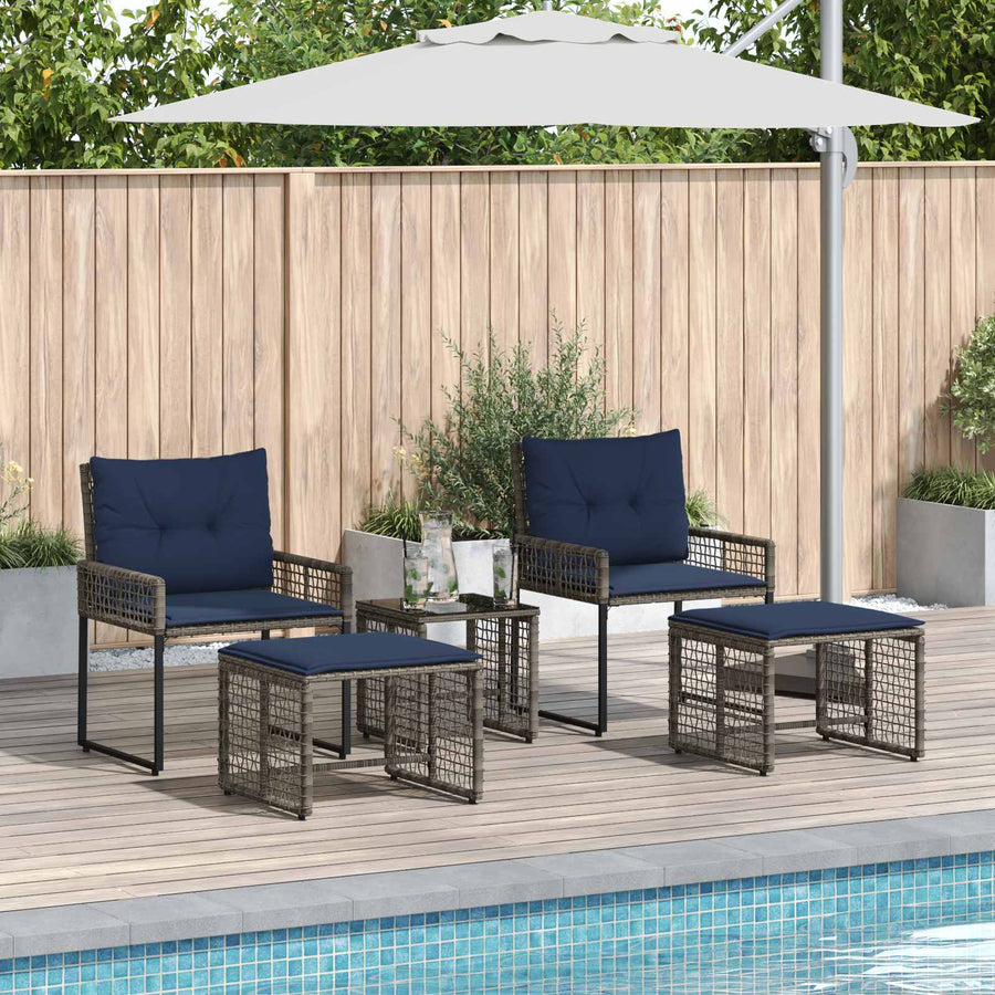 Buitenmeubelset met kussen 5 pcs Grijs en Marineblauw