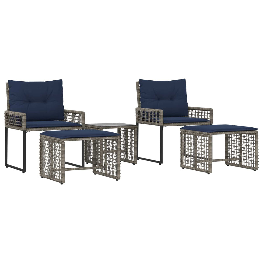 Buitenmeubelset met kussen 5 pcs Grijs en Marineblauw