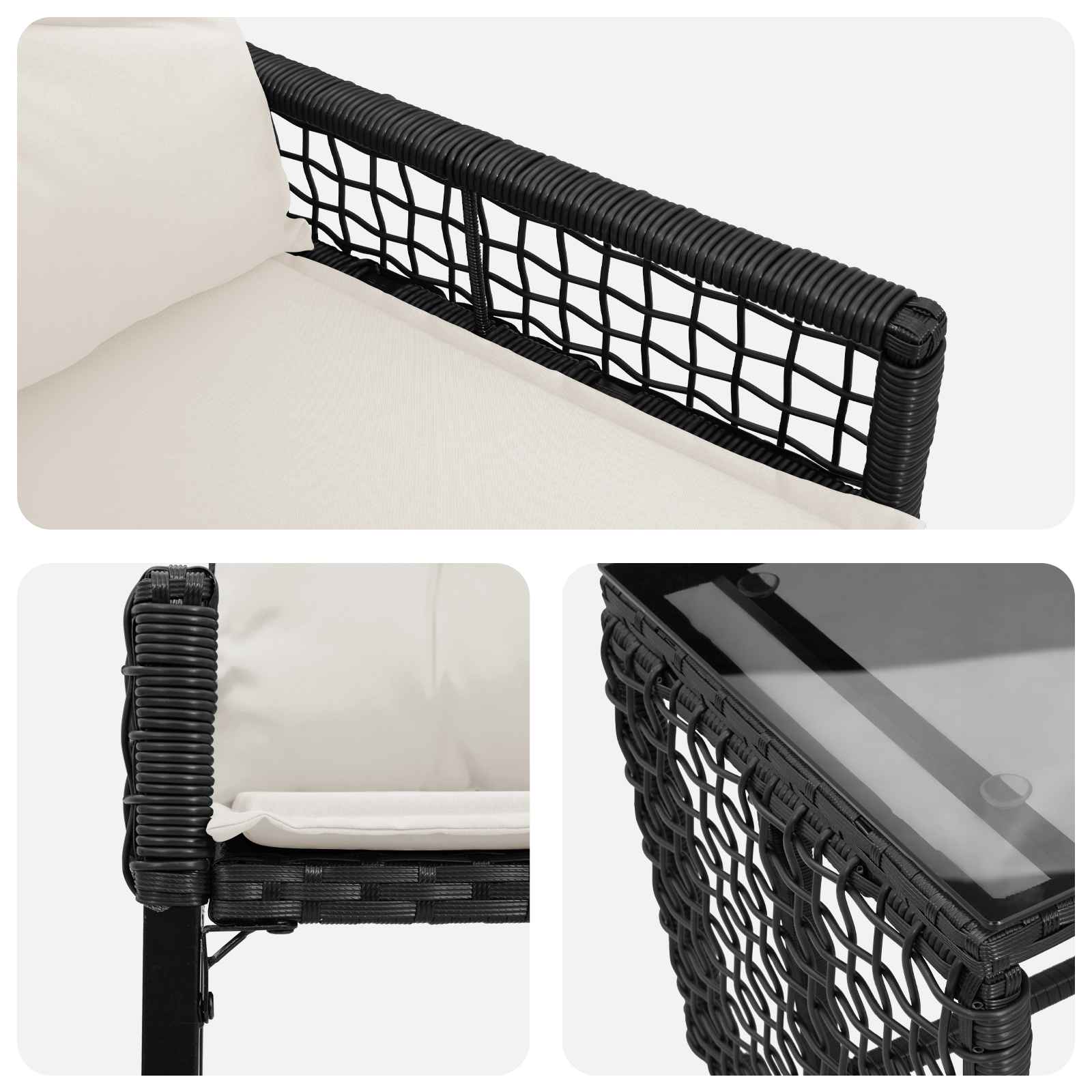 Buitenmeubelset met kussen 3 pcs Zwart en Wit