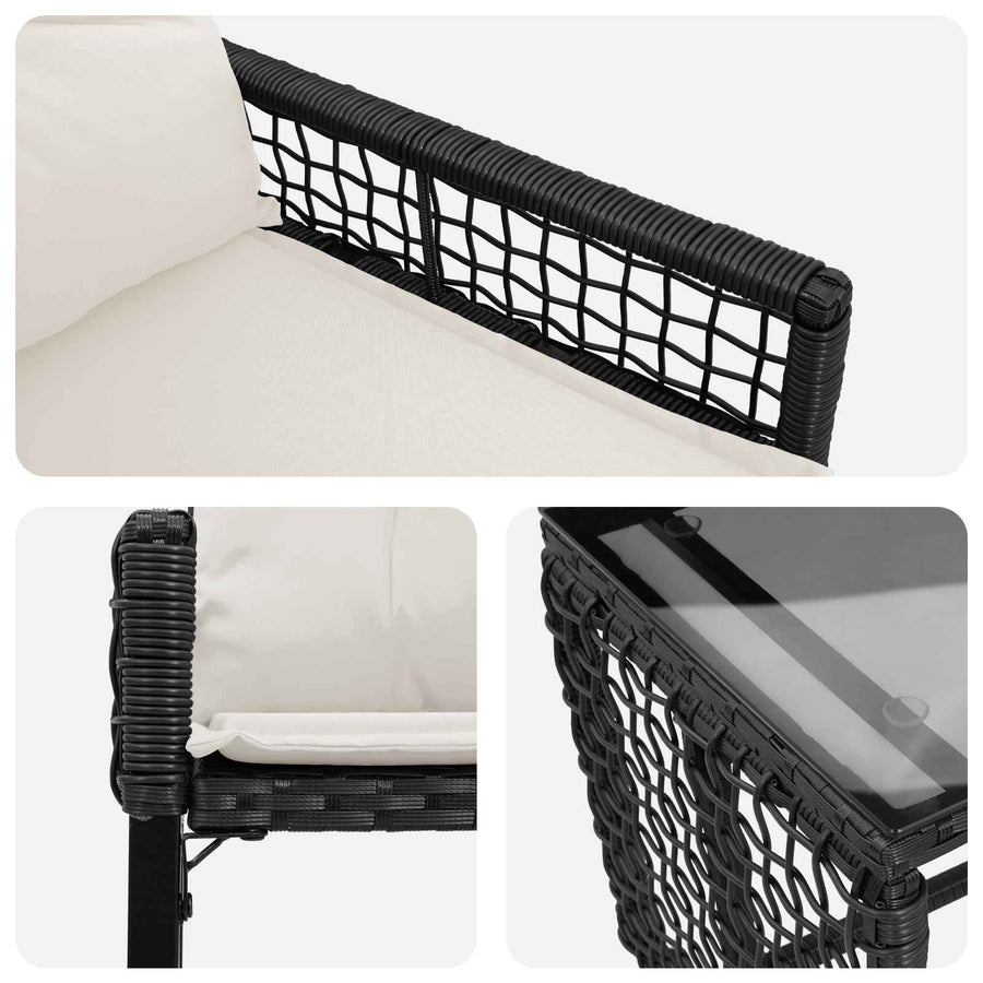 Buitenmeubelset met kussen 3 pcs Zwart en Wit