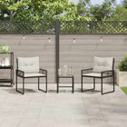 Outdoor Lounge Set with Cushion 3 pcs Black and White