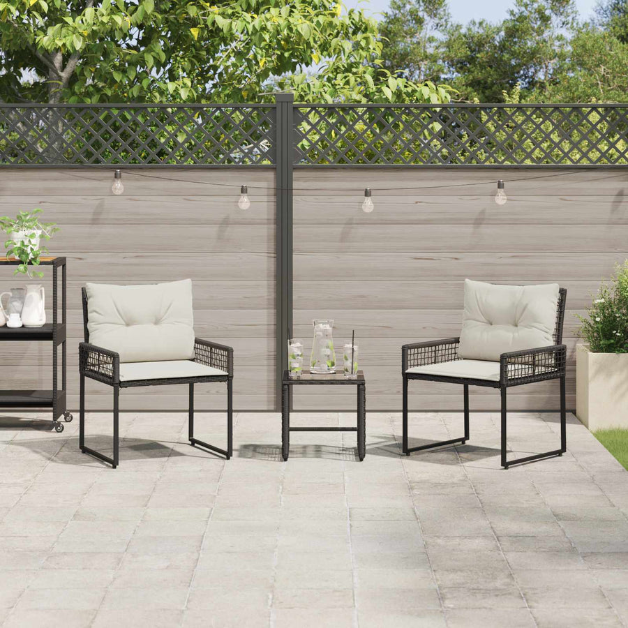 Buitenmeubelset met kussen 3 pcs Zwart en Wit