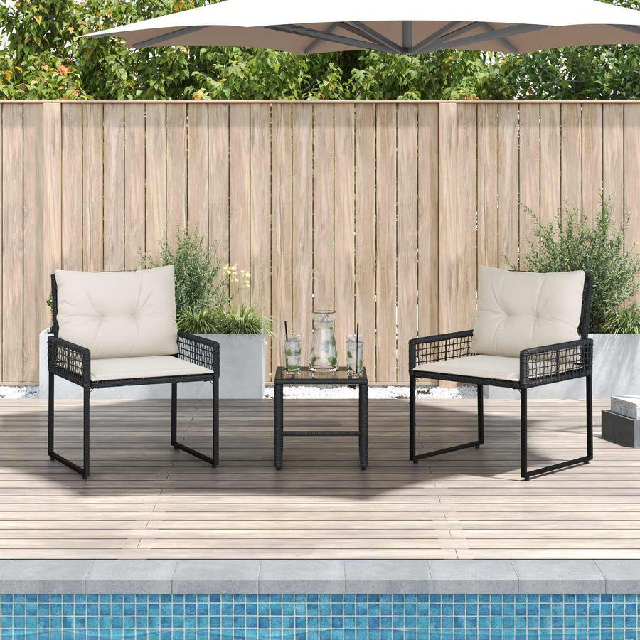 Buitenmeubelset met kussen 3 pcs Zwart en Wit