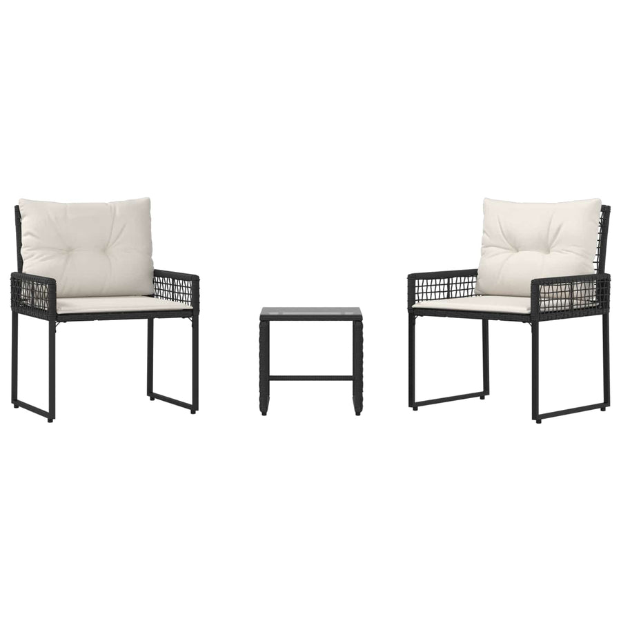 Buitenmeubelset met kussen 3 pcs Zwart en Wit