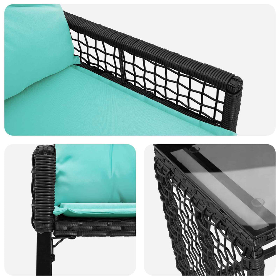 Buitenmeubelset met kussen 3 pcs Zwart en Turquoise