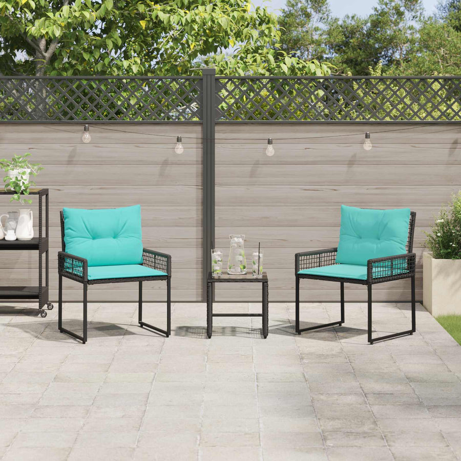 Buitenmeubelset met kussen 3 pcs Zwart en Turquoise