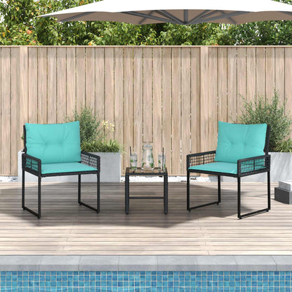 Buitenmeubelset met kussen 3 pcs Zwart en Turquoise