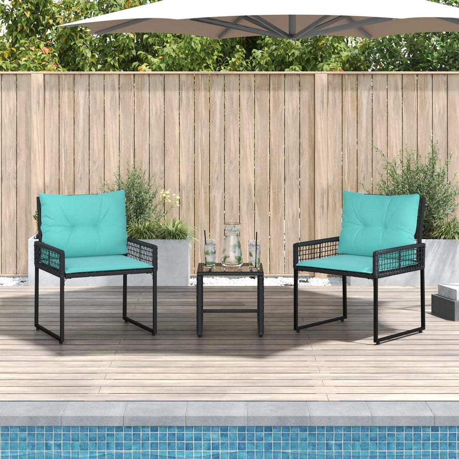 Buitenmeubelset met kussen 3 pcs Zwart en Turquoise