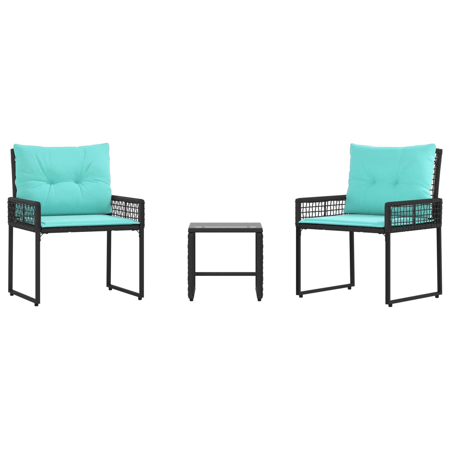 Buitenmeubelset met kussen 3 pcs Zwart en Turquoise