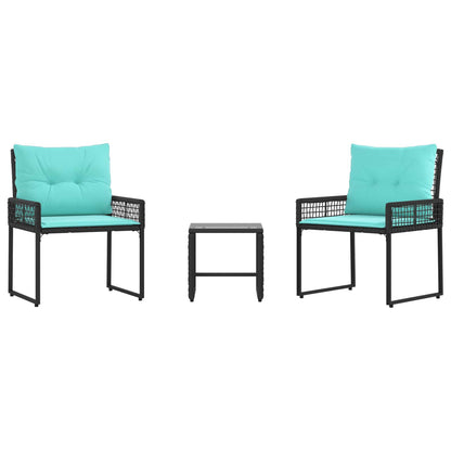 Buitenmeubelset met kussen 3 pcs Zwart en Turquoise