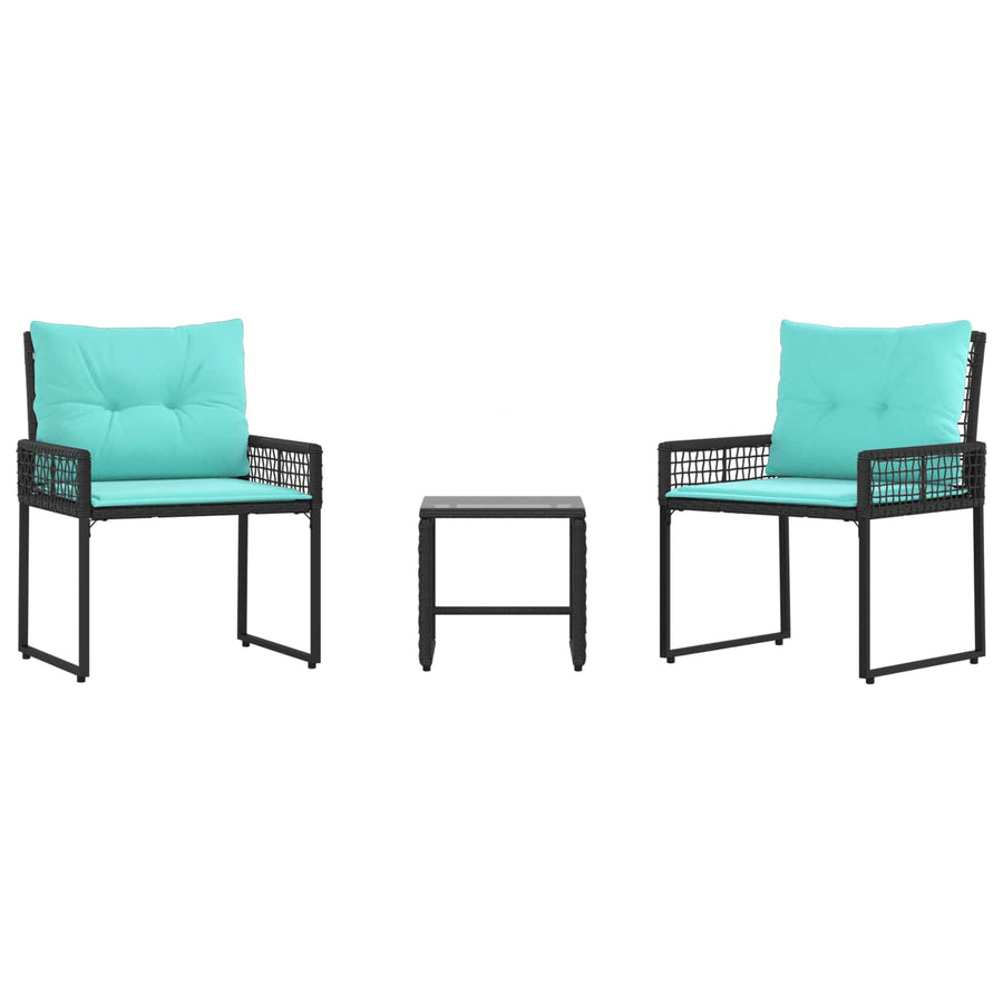 Buitenmeubelset met kussen 3 pcs Zwart en Turquoise