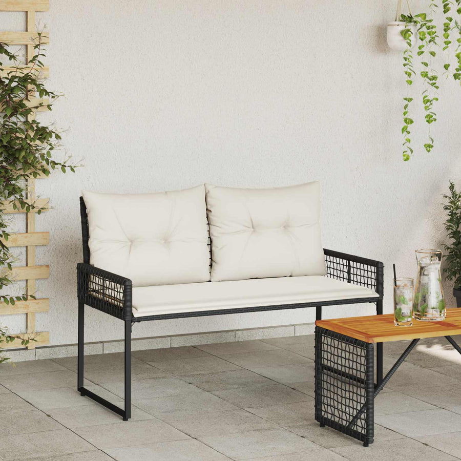 Tuinbank Zwart en Cream Wit 118 x 55 x 82 cm PE rattan en stof