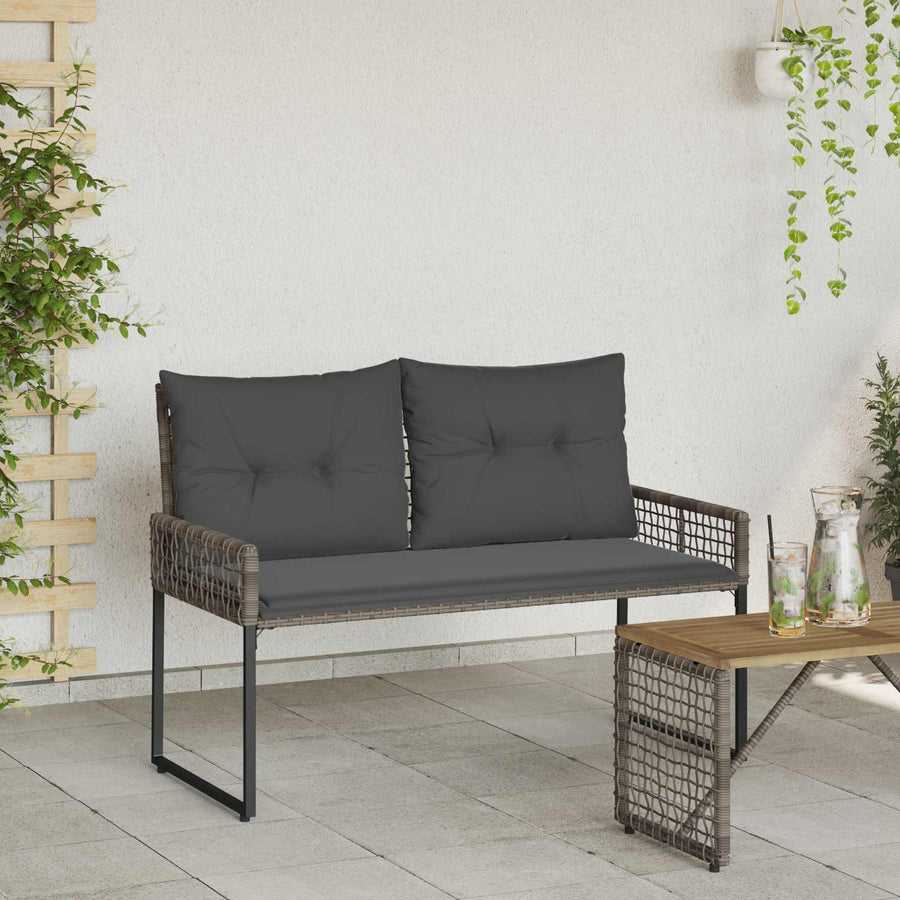 Tuinbank met kussen Grijs 118 x 55 x 82 cm PE rattan en stof