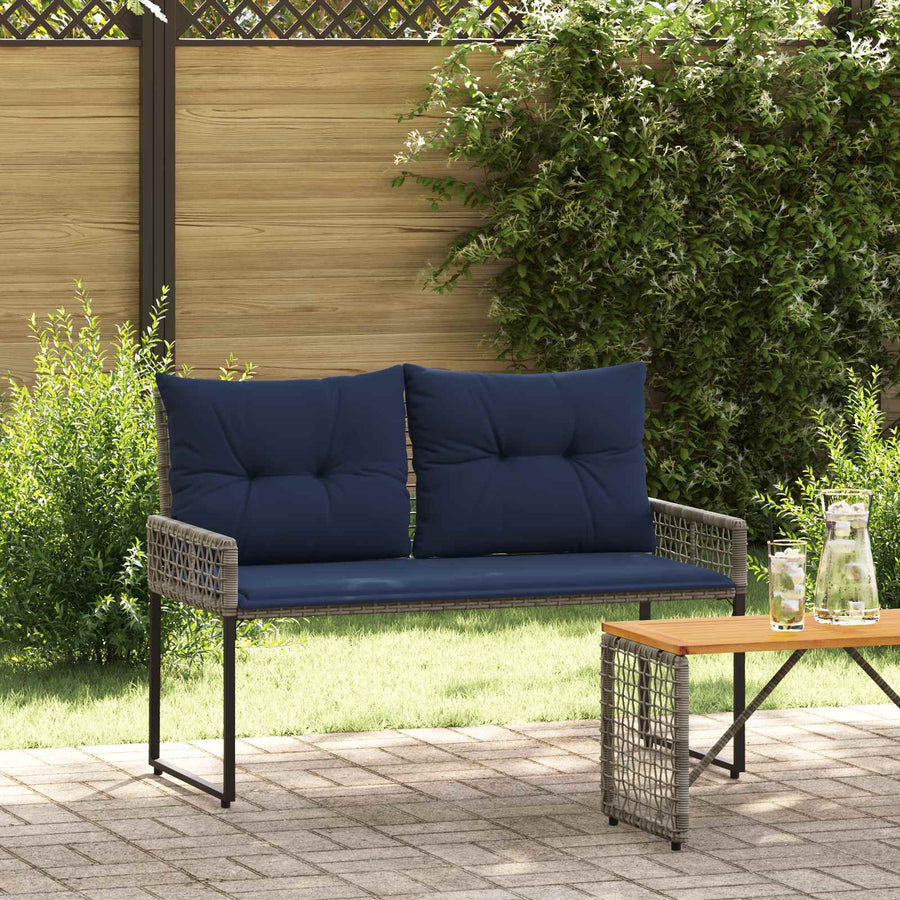 Tuinbank met kussen Grijs en Marineblauw 118 x 55 x 82 cm