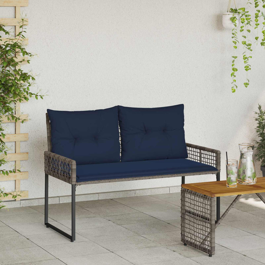 Tuinbank met kussen Grijs en Marineblauw 118 x 55 x 82 cm