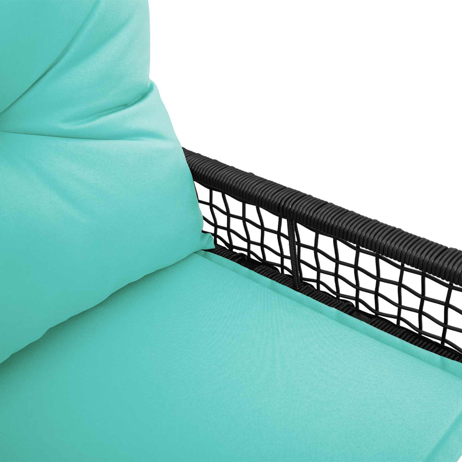 Tuinbank Zwart en Turquoise 118 x 55 x 82 cm PE rattan en stof