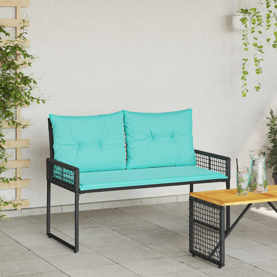 Tuinbank Zwart en Turquoise 118 x 55 x 82 cm PE rattan en stof