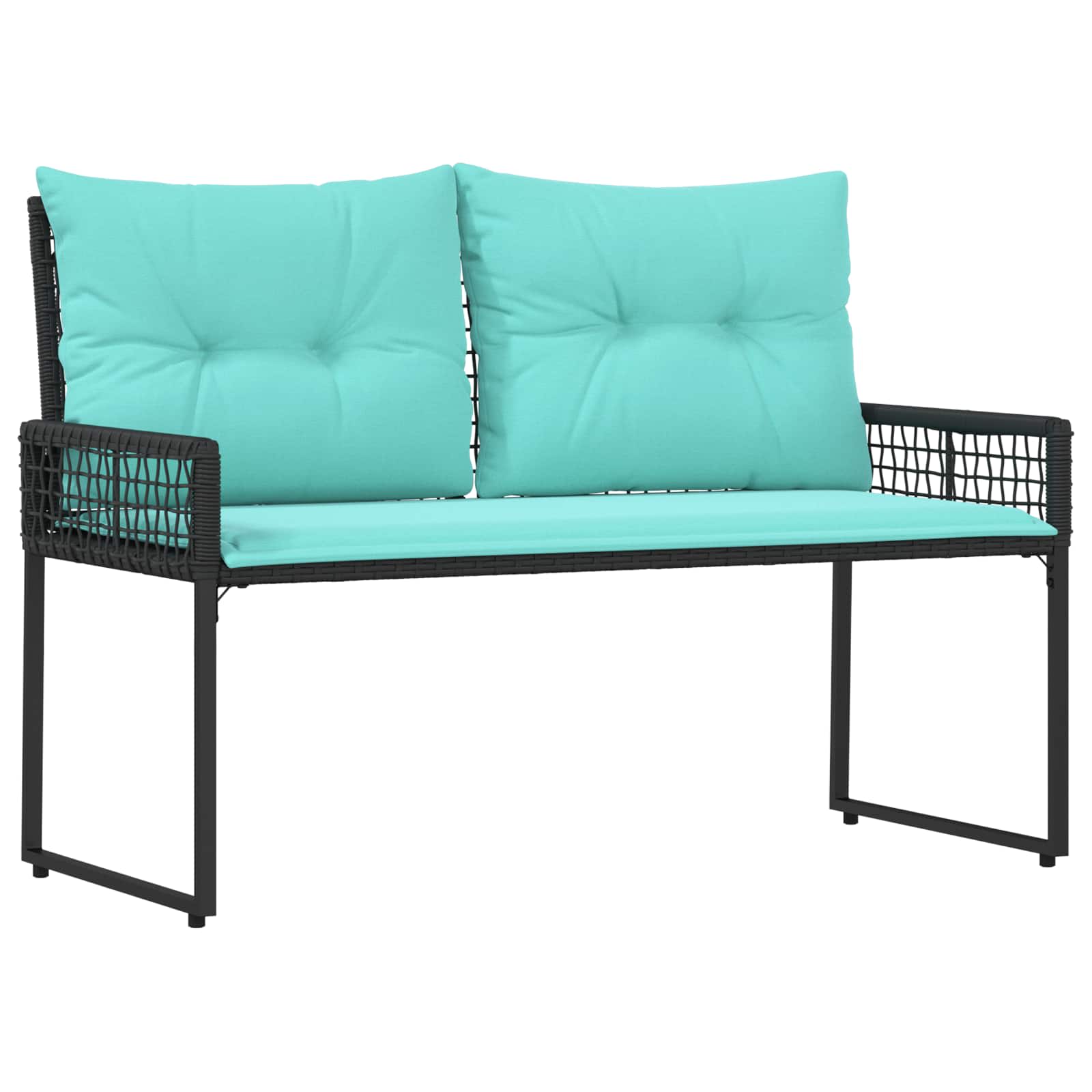 Tuinbank Zwart en Turquoise 118 x 55 x 82 cm PE rattan en stof