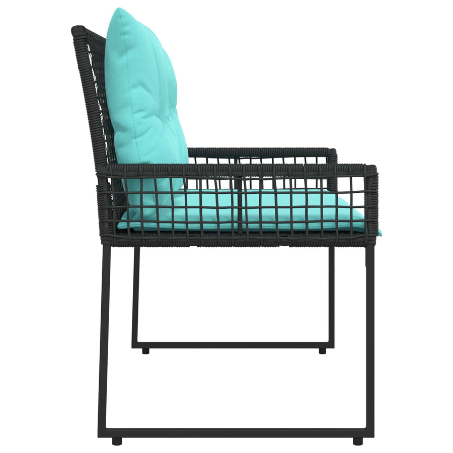 Tuinbank Zwart en Turquoise 118 x 55 x 82 cm PE rattan en stof