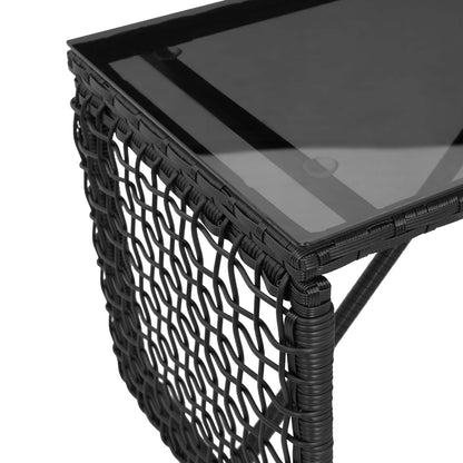Buiten Tafel Zwart 80 x 40 x 40 cm PE Rattan en Glas
