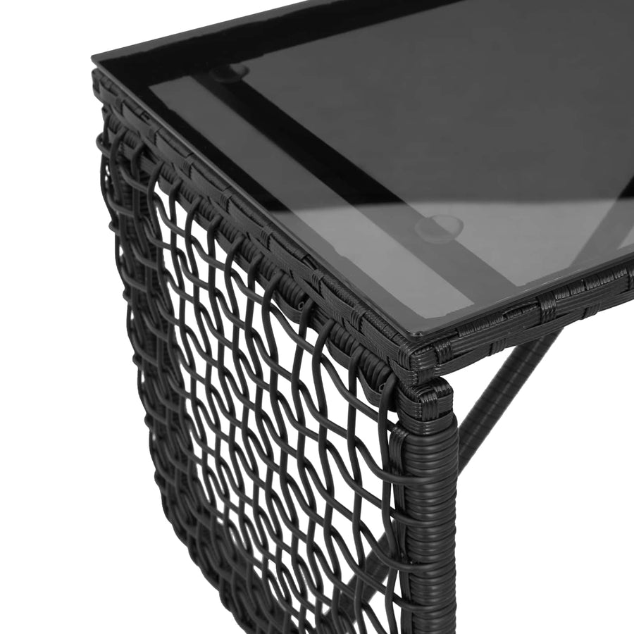Buiten Tafel Zwart 80 x 40 x 40 cm PE Rattan en Glas