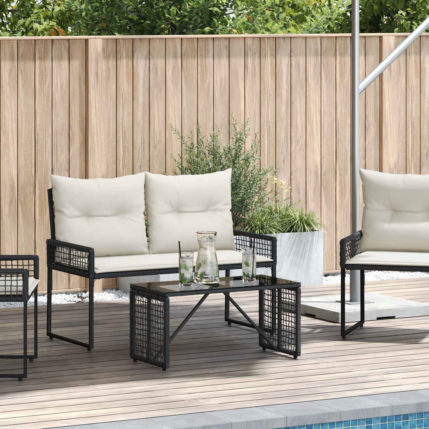 Buiten Tafel Zwart 80 x 40 x 40 cm PE Rattan en Glas