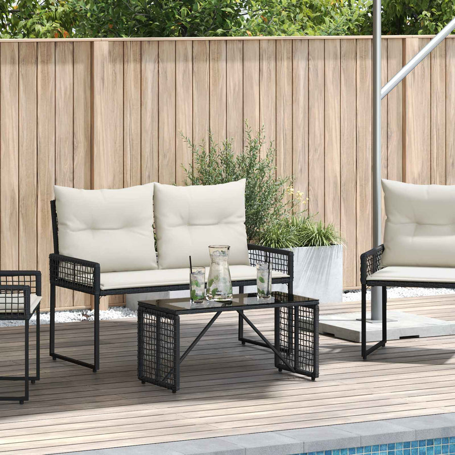 Buiten Tafel Zwart 80 x 40 x 40 cm PE Rattan en Glas