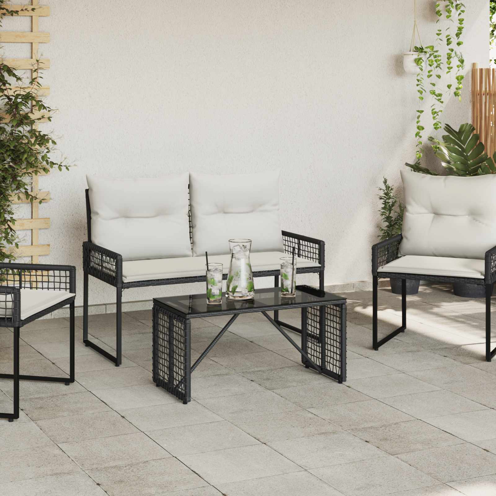 Buiten Tafel Zwart 80 x 40 x 40 cm PE Rattan en Glas