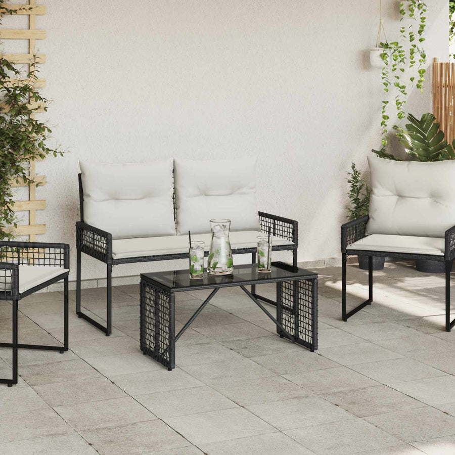 Buiten Tafel Zwart 80 x 40 x 40 cm PE Rattan en Glas