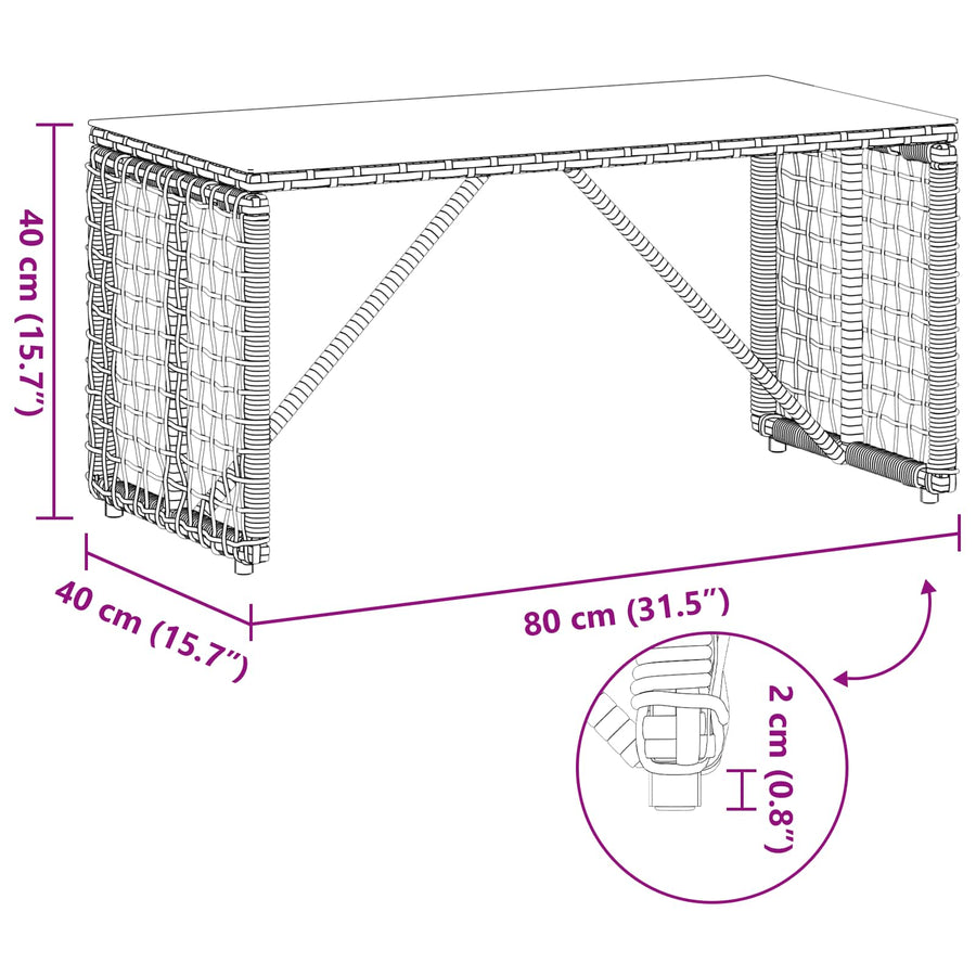 Buiten Tafel Zwart 80 x 40 x 40 cm PE Rattan en Glas