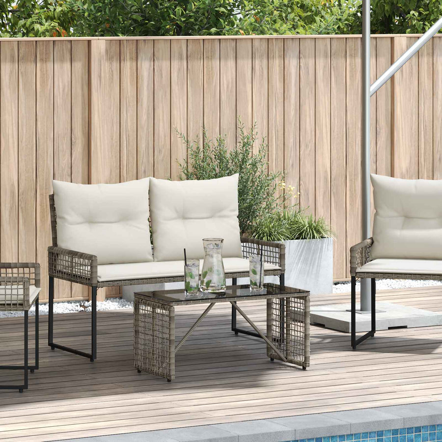 Buiten Tafel Grijs en zwart 80 x 40 x 40 cm PE Rattan en Glas