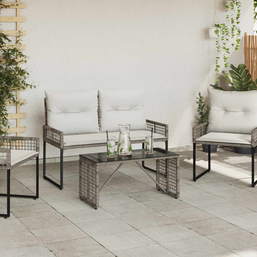Buiten Tafel Grijs en zwart 80 x 40 x 40 cm PE Rattan en Glas