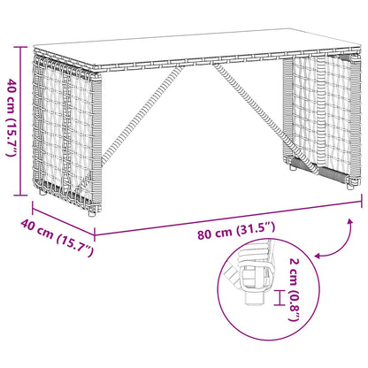 Buiten Tafel Grijs en zwart 80 x 40 x 40 cm PE Rattan en Glas