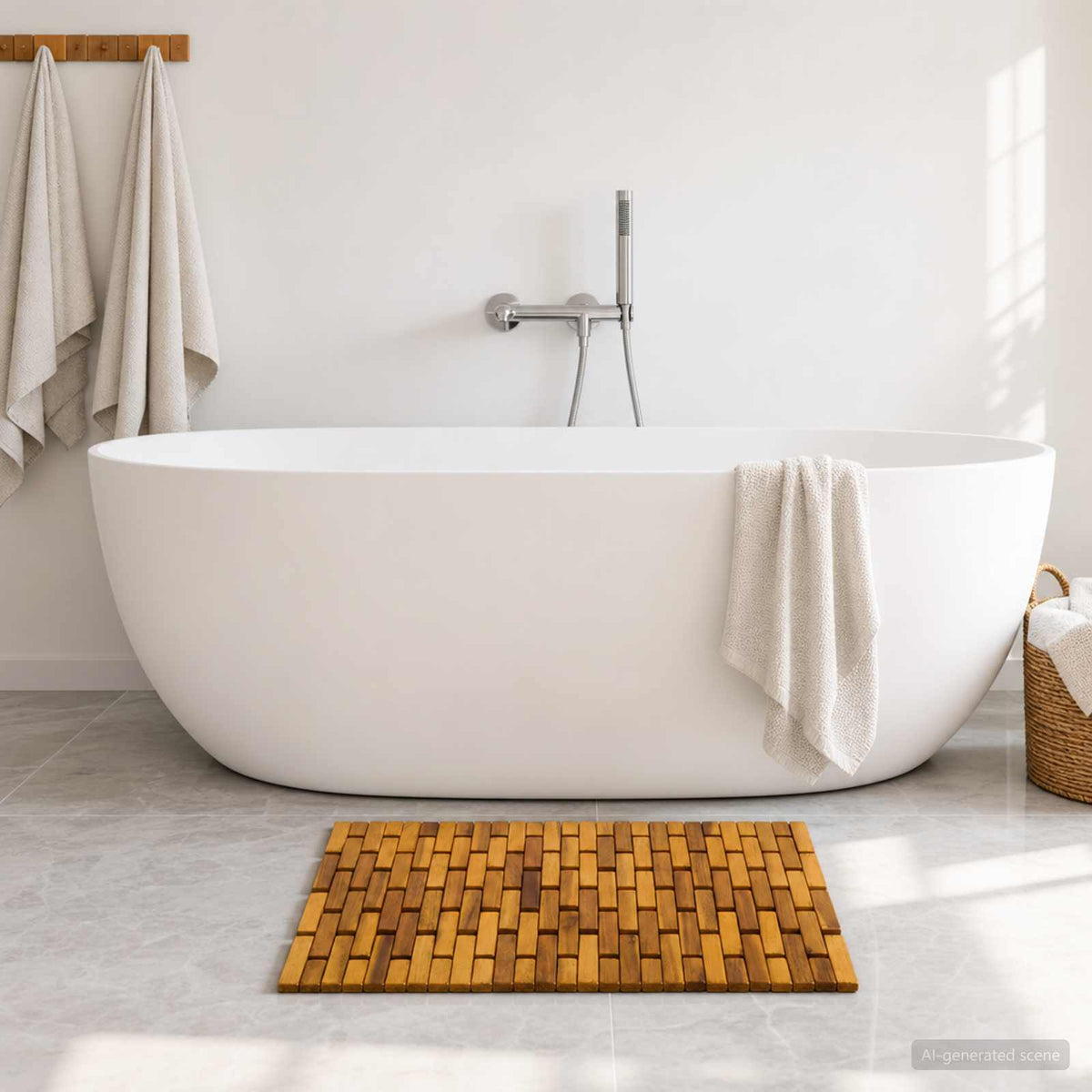 Badmatten 2 st Naturel 44 x 60 cm Massief Acaciahout