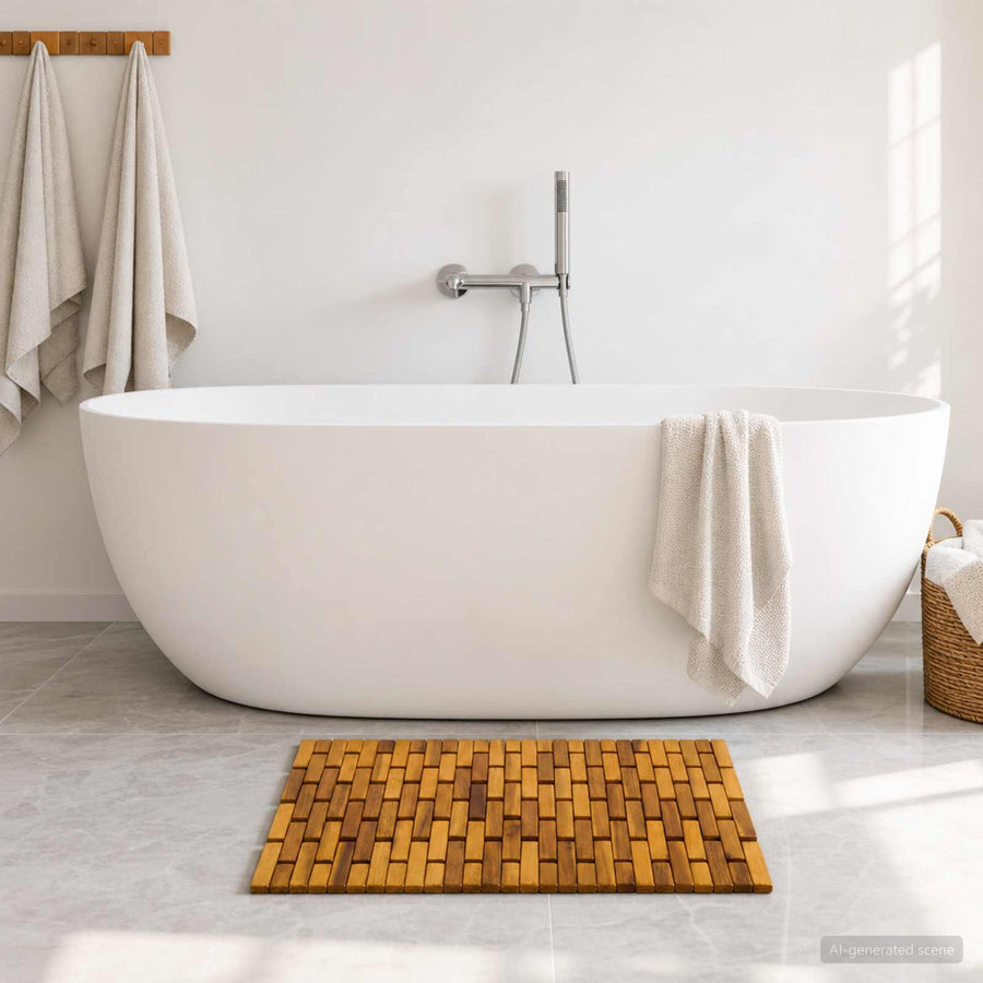Badmatten 2 st Naturel 44 x 60 cm Massief Acaciahout