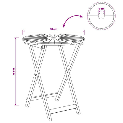 Vouw Tuin Tafel Naturel Ø60 x 75 cm Massief Acaciahout