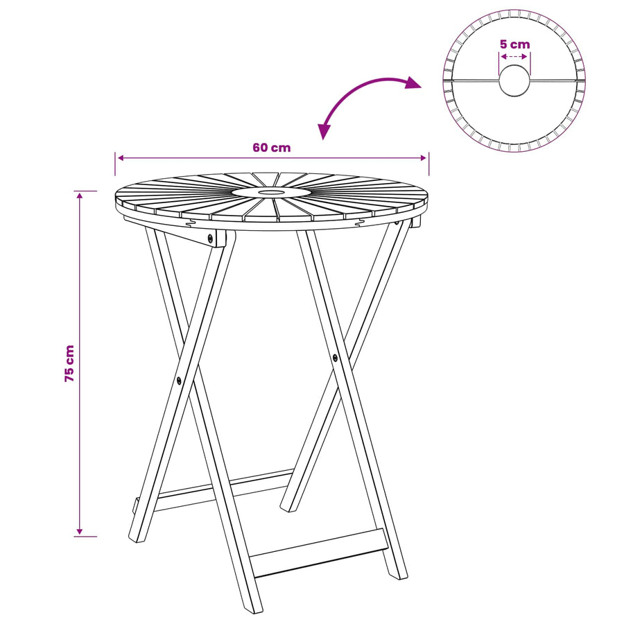 Vouw Tuin Tafel Naturel Ø60 x 75 cm Massief Acaciahout
