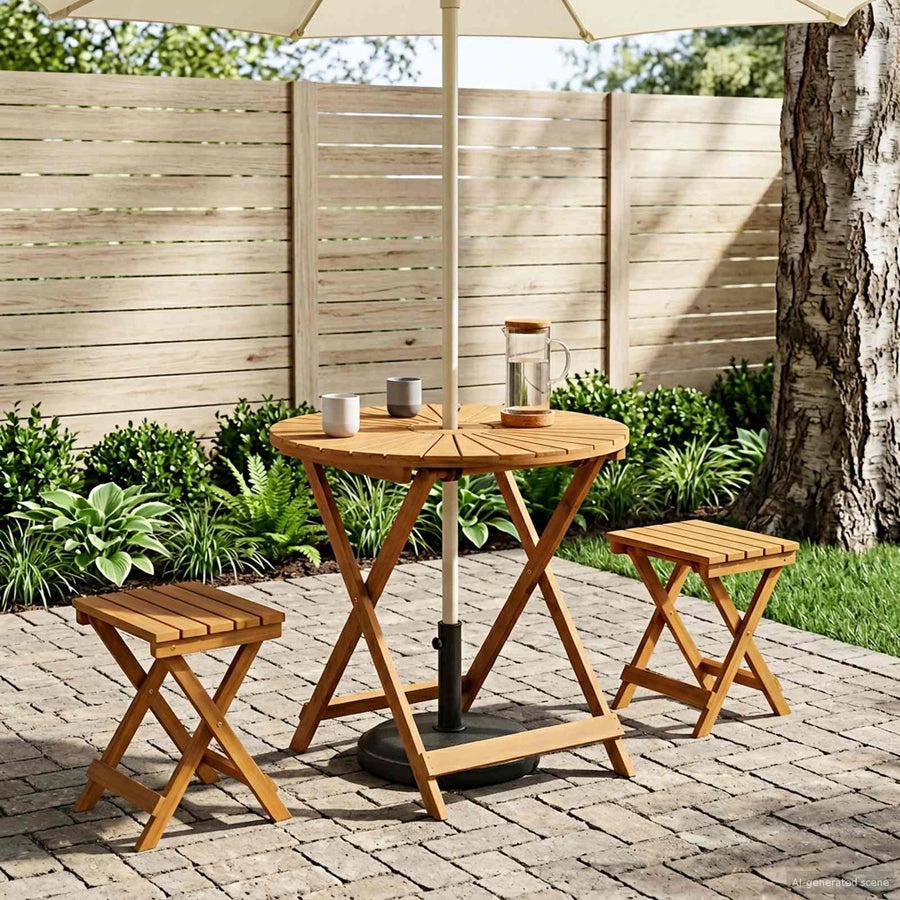 Vouw Tuin Tafel Naturel Ø70 x 75 cm Massief Acaciahout