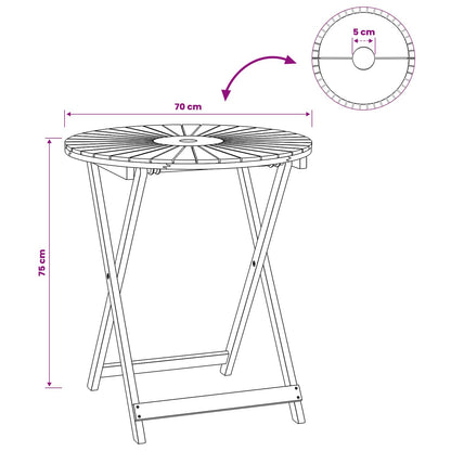 Vouw Tuin Tafel Naturel Ø70 x 75 cm Massief Acaciahout