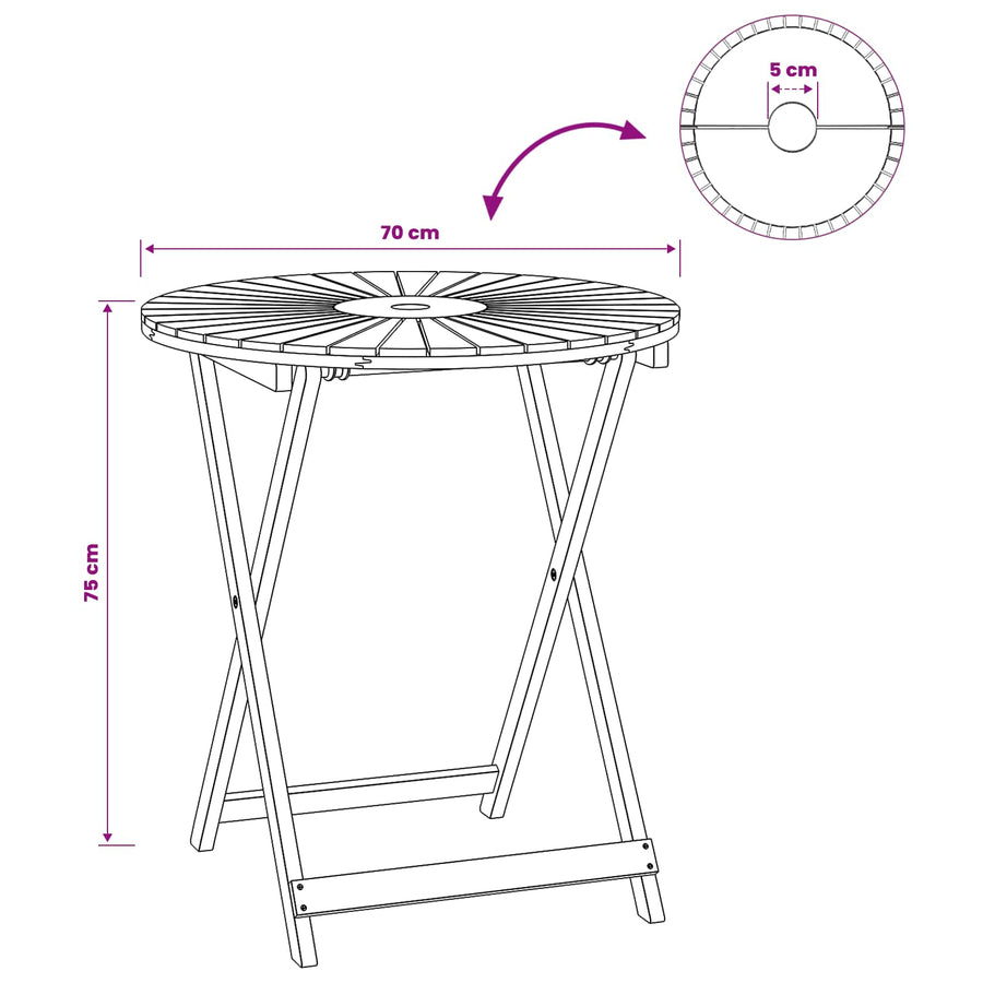 Vouw Tuin Tafel Naturel Ø70 x 75 cm Massief Acaciahout