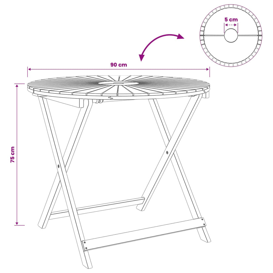 Inklapbare tuintafel Naturel Ø90 x 75 cm Massief Acaciahout