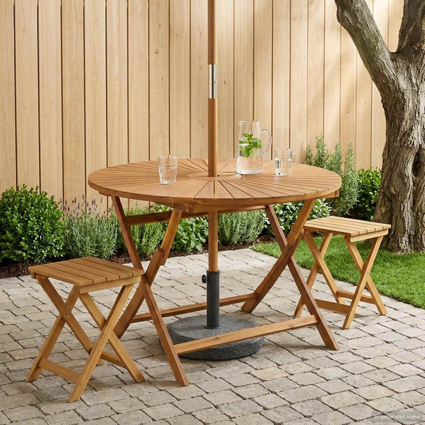 Vouw Tuin Tafel Naturel Ø110 x 75 cm Massief Acaciahout