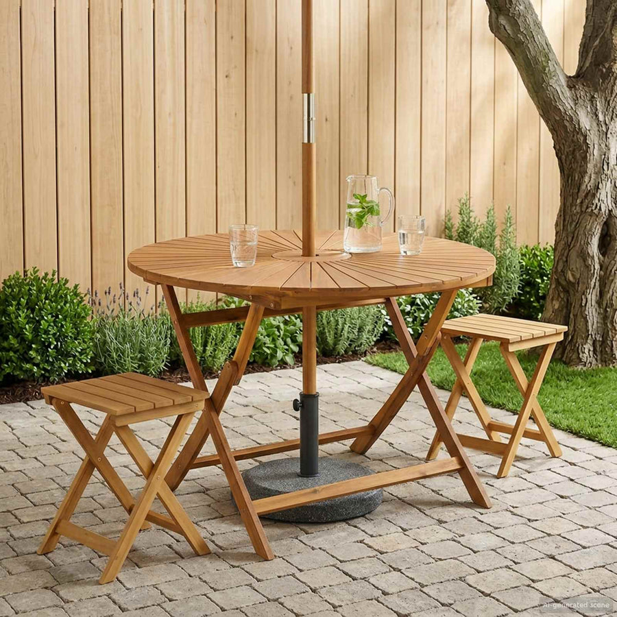 Vouw Tuin Tafel Naturel Ø110 x 75 cm Massief Acaciahout