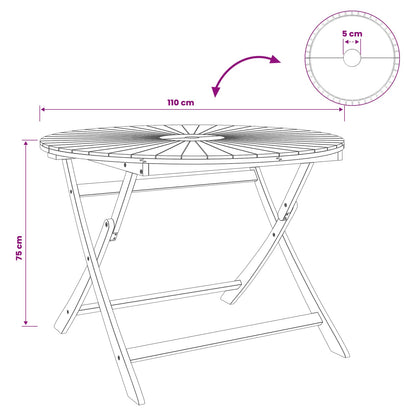 Vouw Tuin Tafel Naturel Ø110 x 75 cm Massief Acaciahout
