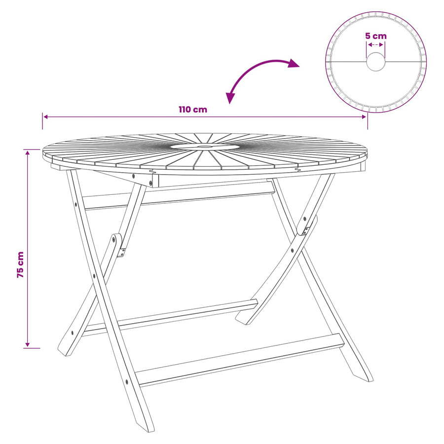 Vouw Tuin Tafel Naturel Ø110 x 75 cm Massief Acaciahout
