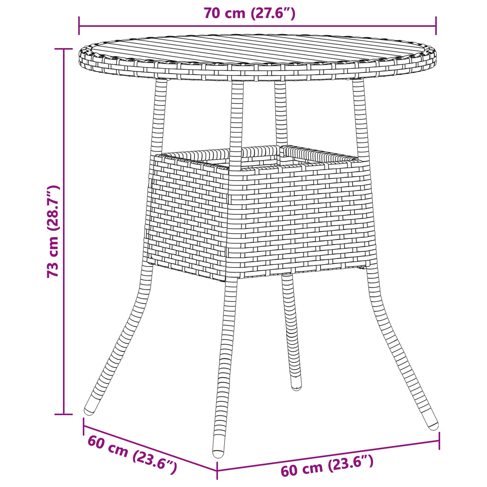 Dinertafel Grijs en Acacia 70 x 70 x 73 cm Massief Acaciahout