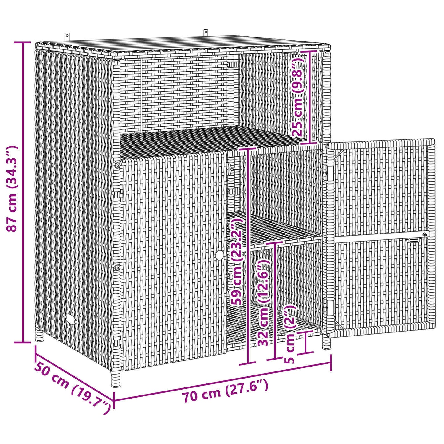 Kast met plank Beige 70 x 50 x 87 cm Polyester en Roly Ratten