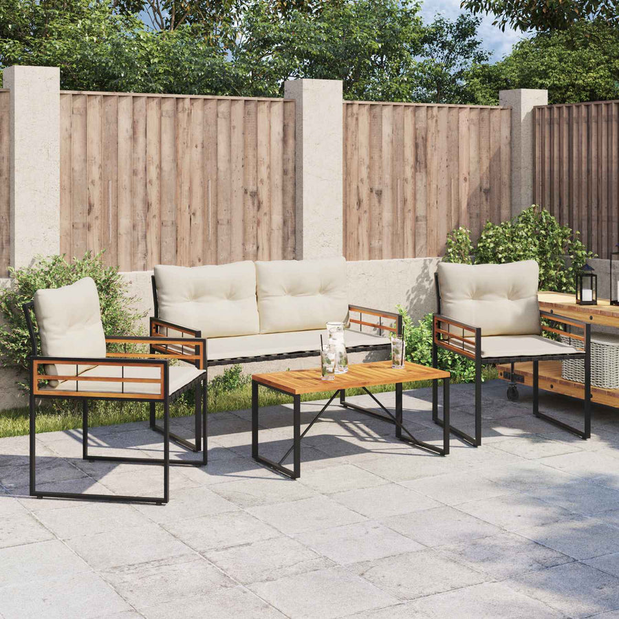 Buitenmeubelset Met Kussen 4 Pcs Crème Crèmewit Bank +2x stoel +tafel